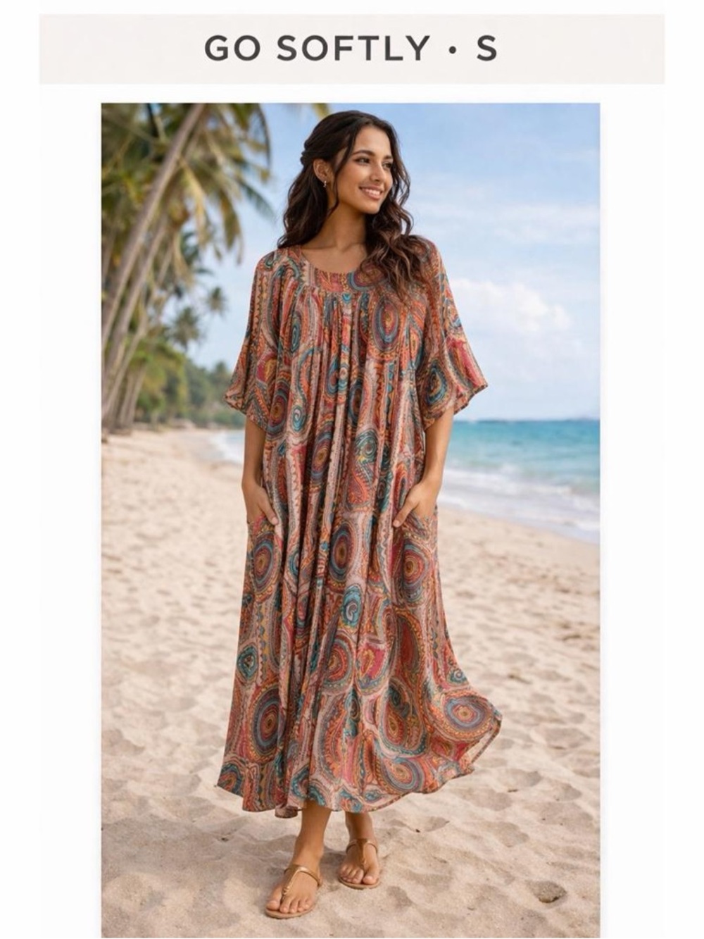 Go Softly Paisley Boho Midi Dress Small Pocket Flowy Festival Cottagecore
